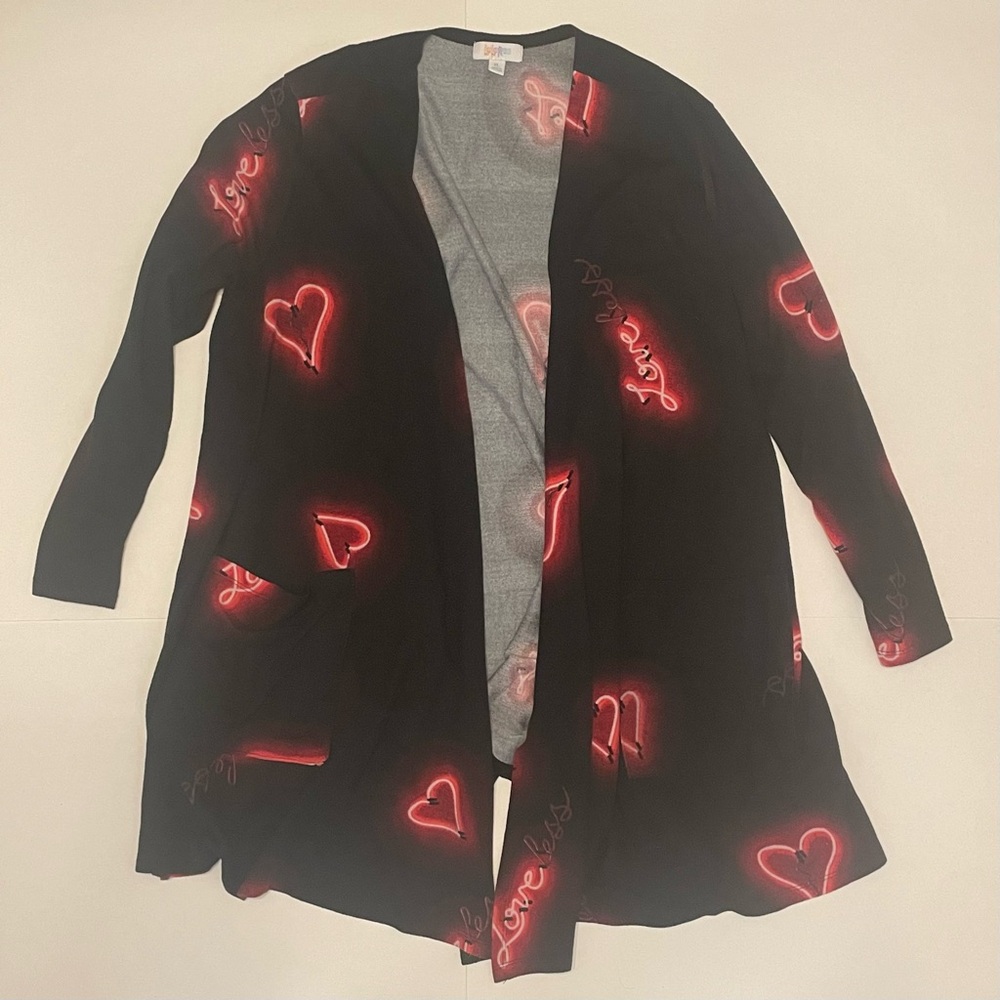 LuLaRoe Caroline Black and Red Heart Print Sweater